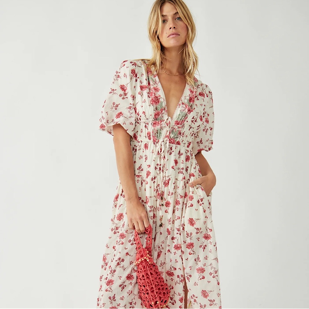 NEW Free People Lysette Maxi Dress Floral Summer V neckline Dress
